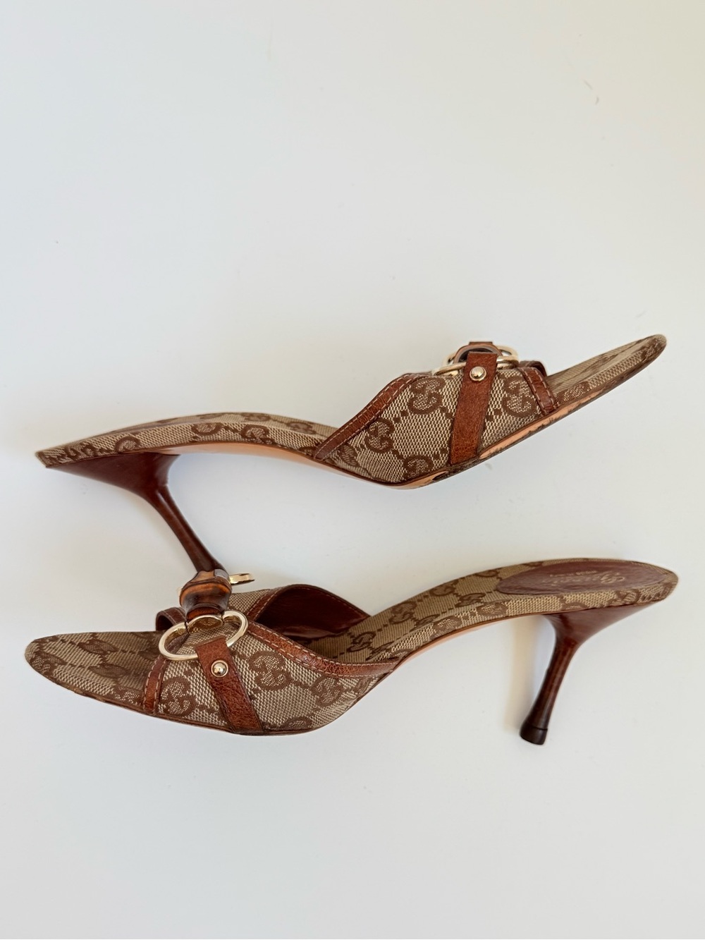 Gucci Tom Ford Era GG Canvas Bamboo Horsebit Mule Heels Archival Y2K Monogram 9 - Picture 5 of 9